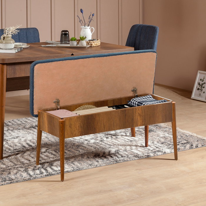 Hanah Home Vina 1048 - Juego de mesa extensible, sillas y banco en Nogal y Azul Oscuro